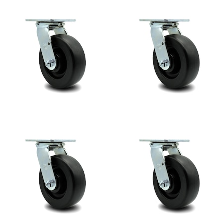 Service Caster 6 Inch Polyolefin Wheel Swivel Caster Set with Ball Bearing SCC-30CS620-POB-4